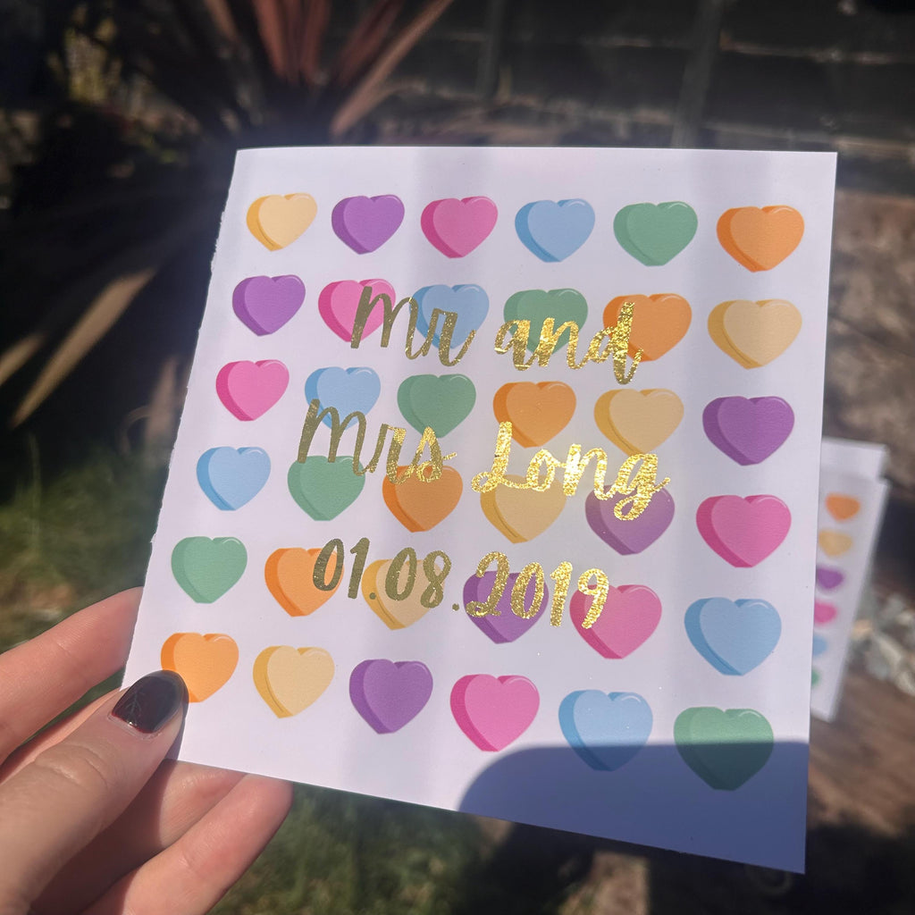 Love Hearts Congratulations Card, Congrats, Hand-Illustrated Celebration Greeting, Personalised Foiling Option