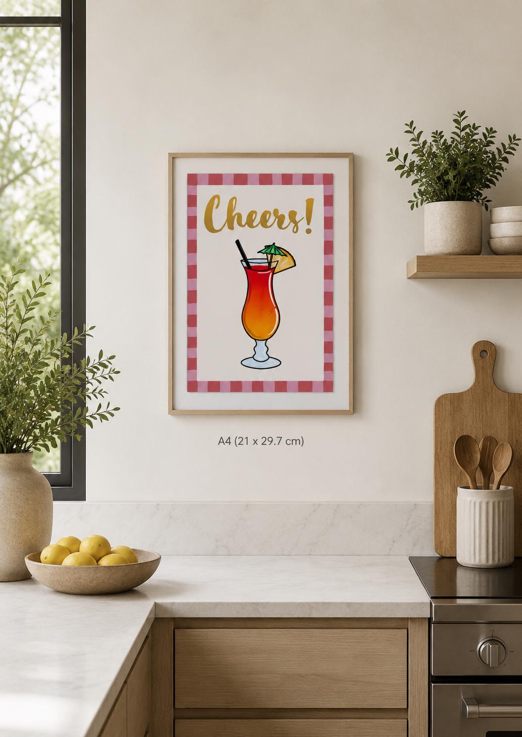 Cheers Cocktail A4 Foiled Art Print, Unframed, Poster, Home Decor