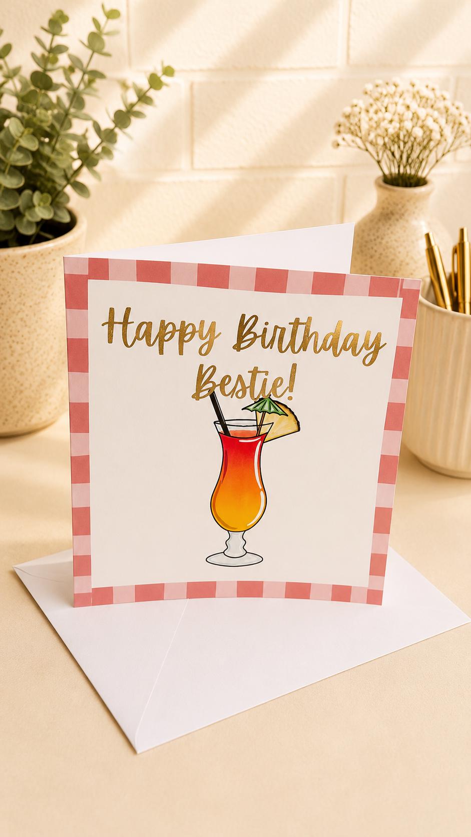 Hand-Illustrated Cocktail Birthday Card, Personalised Foiling Celebration Greeting (Any Age)