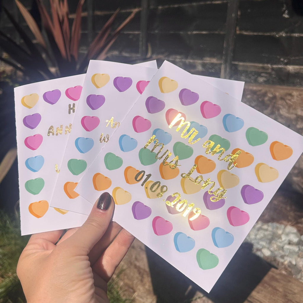 Love Hearts Congratulations Card, Congrats, Hand-Illustrated Celebration Greeting, Personalised Foiling Option