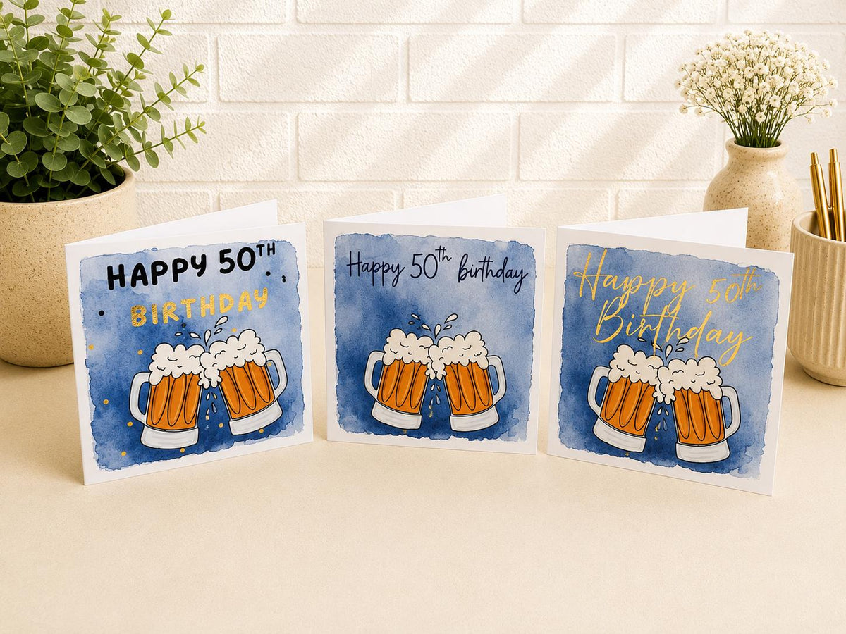 Hand-Illustrated Beer Birthday Card, Personalised Foiling Celebration Greeting (Any Age)