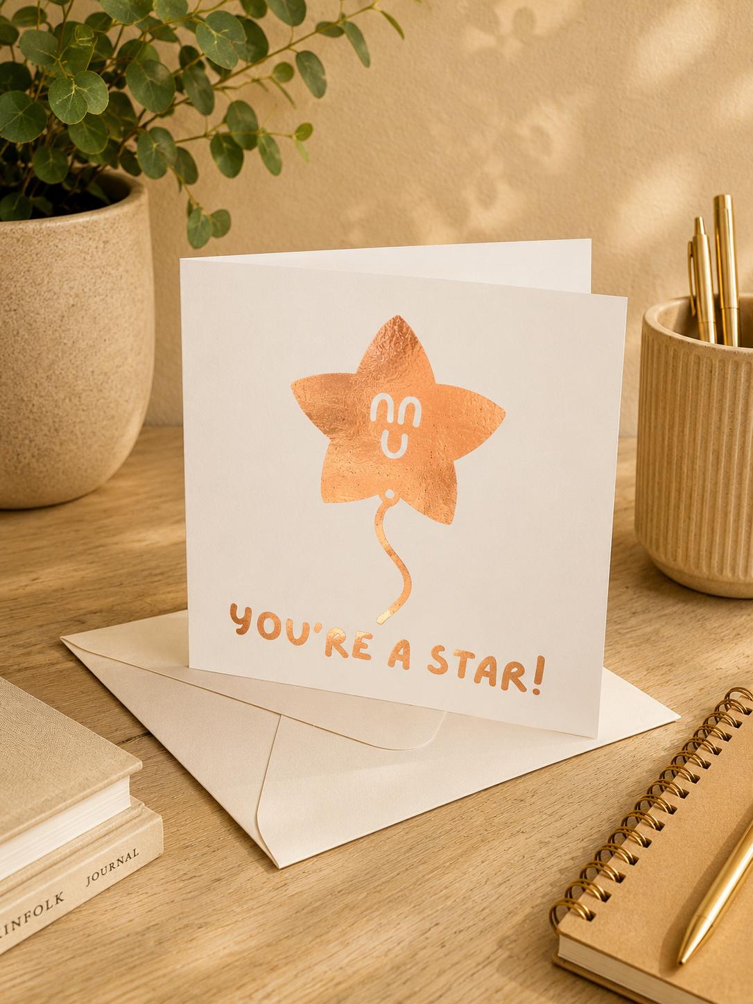 You're A Star Thank You Card, Hand-Illustrated Celebration Greeting, Personalised Foiling Option, Teacher, TA