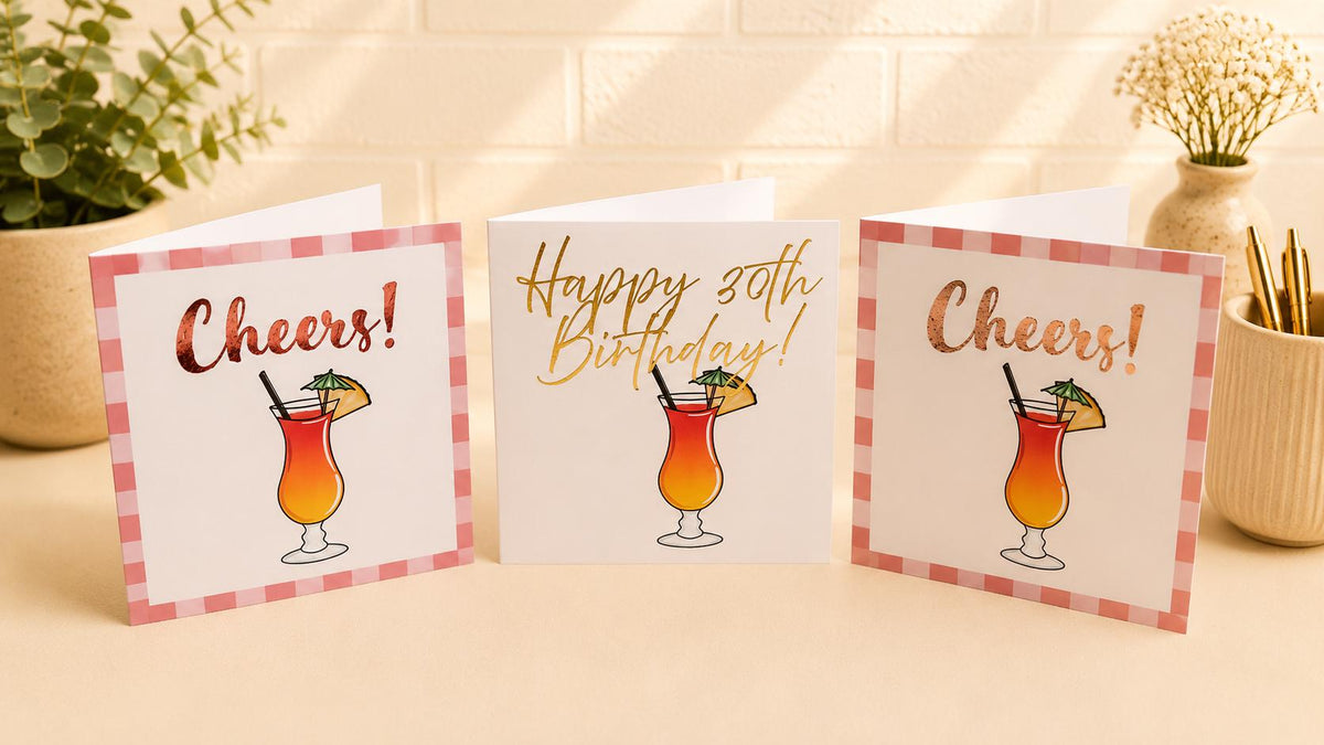 Hand-Illustrated Cocktail Birthday Card, Personalised Foiling Celebration Greeting (Any Age)