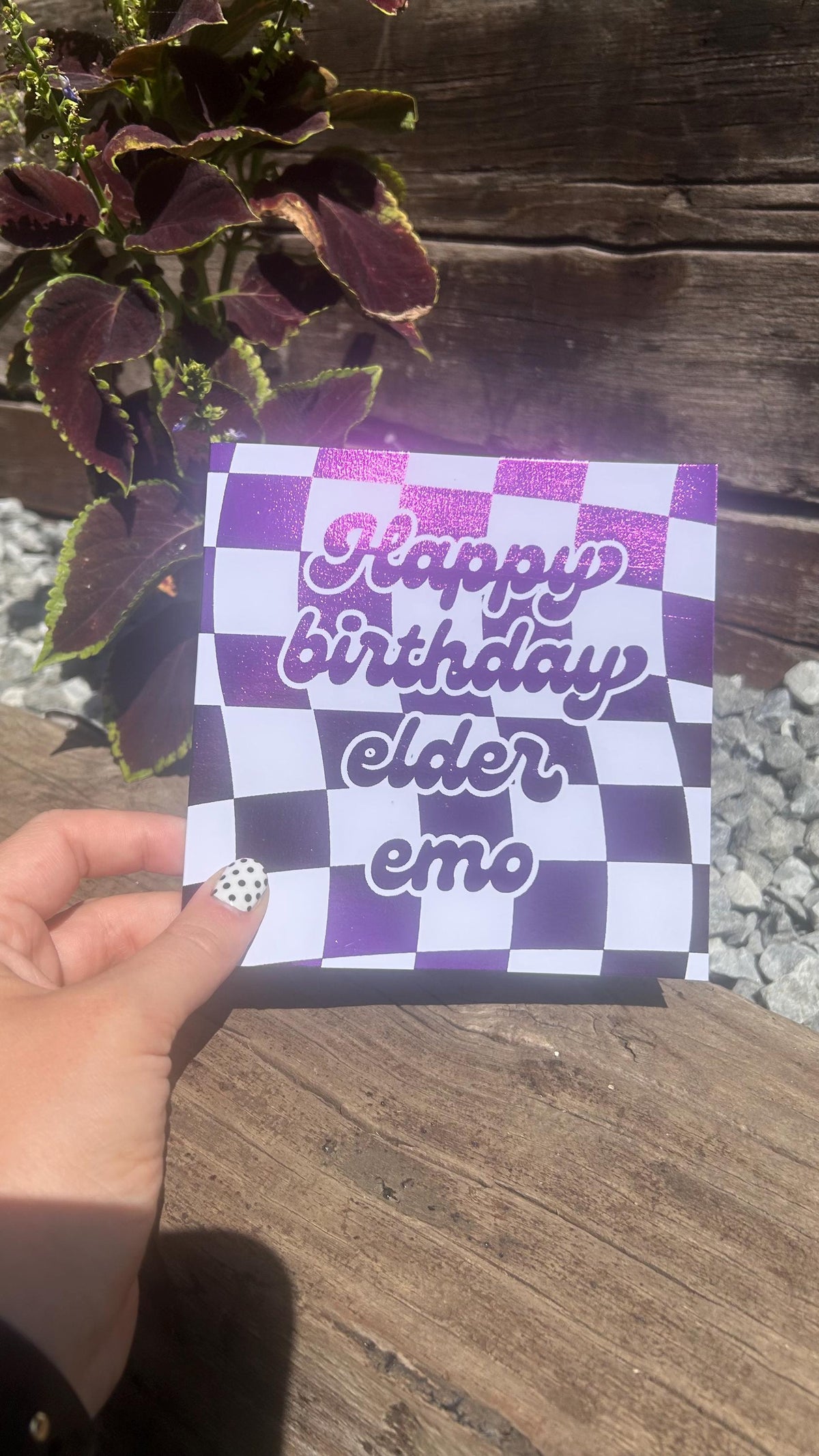 Elder Emo Checkerboard Birthday Card, Celebration, Greeting, Personalised Foiling Option
