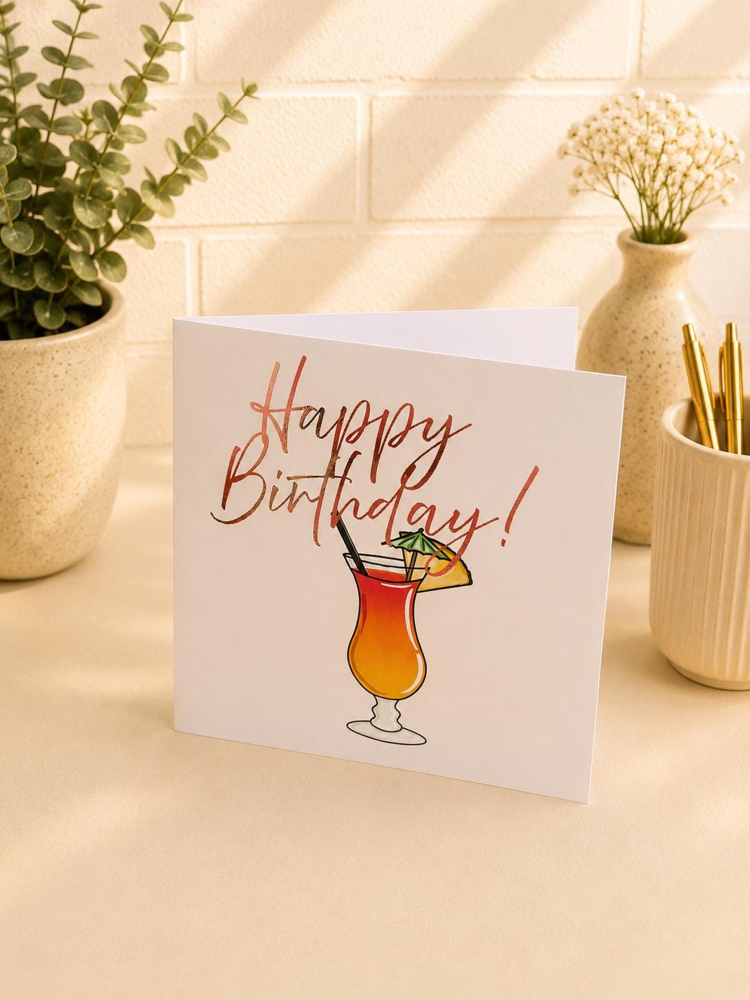 Hand-Illustrated Cocktail Birthday Card, Personalised Foiling Celebration Greeting (Any Age)
