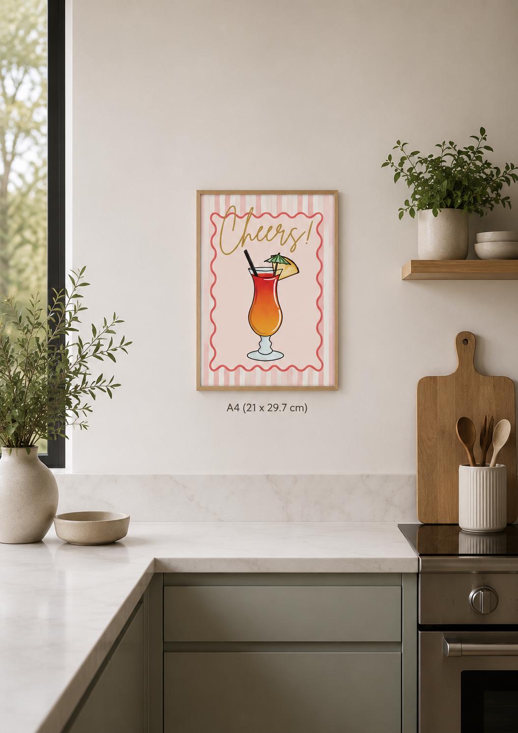 Cheers Cocktail A4 Foiled Art Print, Unframed, Poster, Home Decor