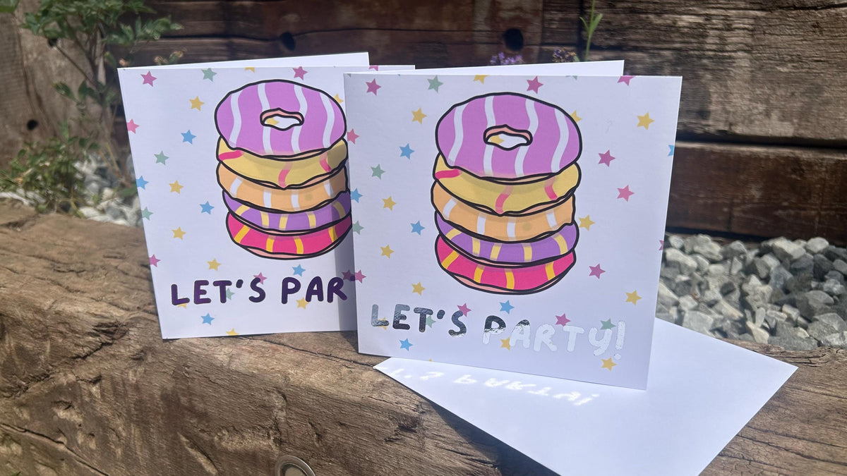 Party Rings Birthday Card, Hand-Illustrated Celebration Greeting, Personalised Foiling Option