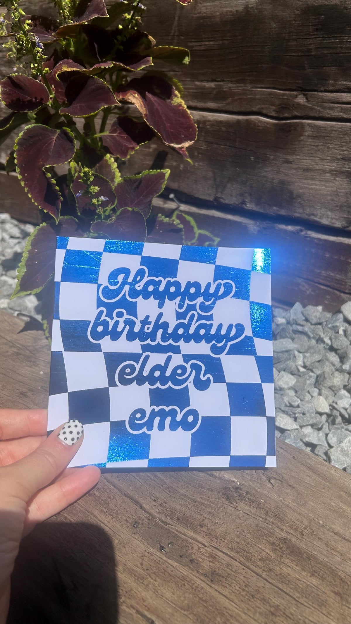 Elder Emo Checkerboard Birthday Card, Celebration, Greeting, Personalised Foiling Option