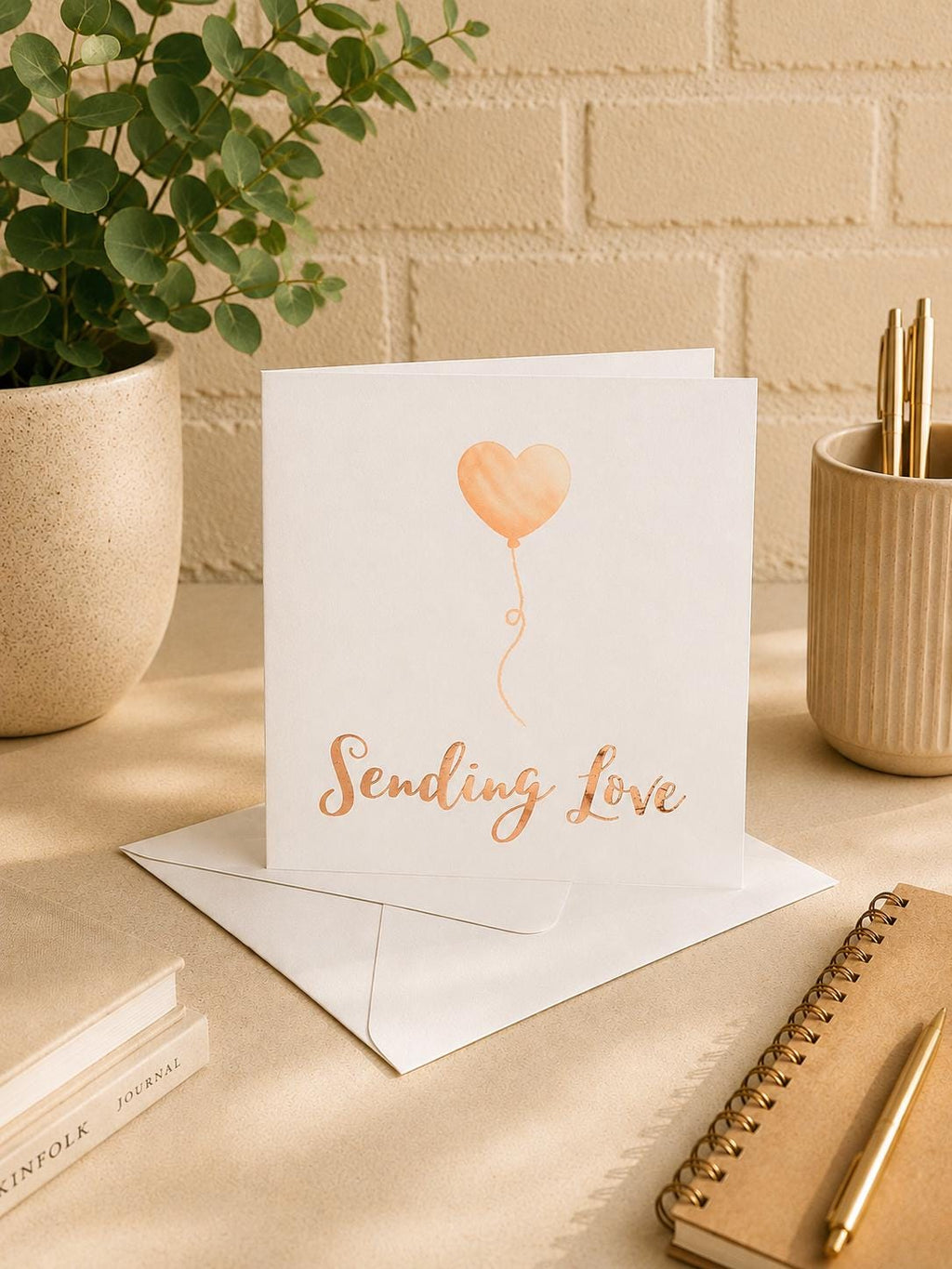 Sending Love, Heart Balloon Card, Hand-Illustrated, Greeting
