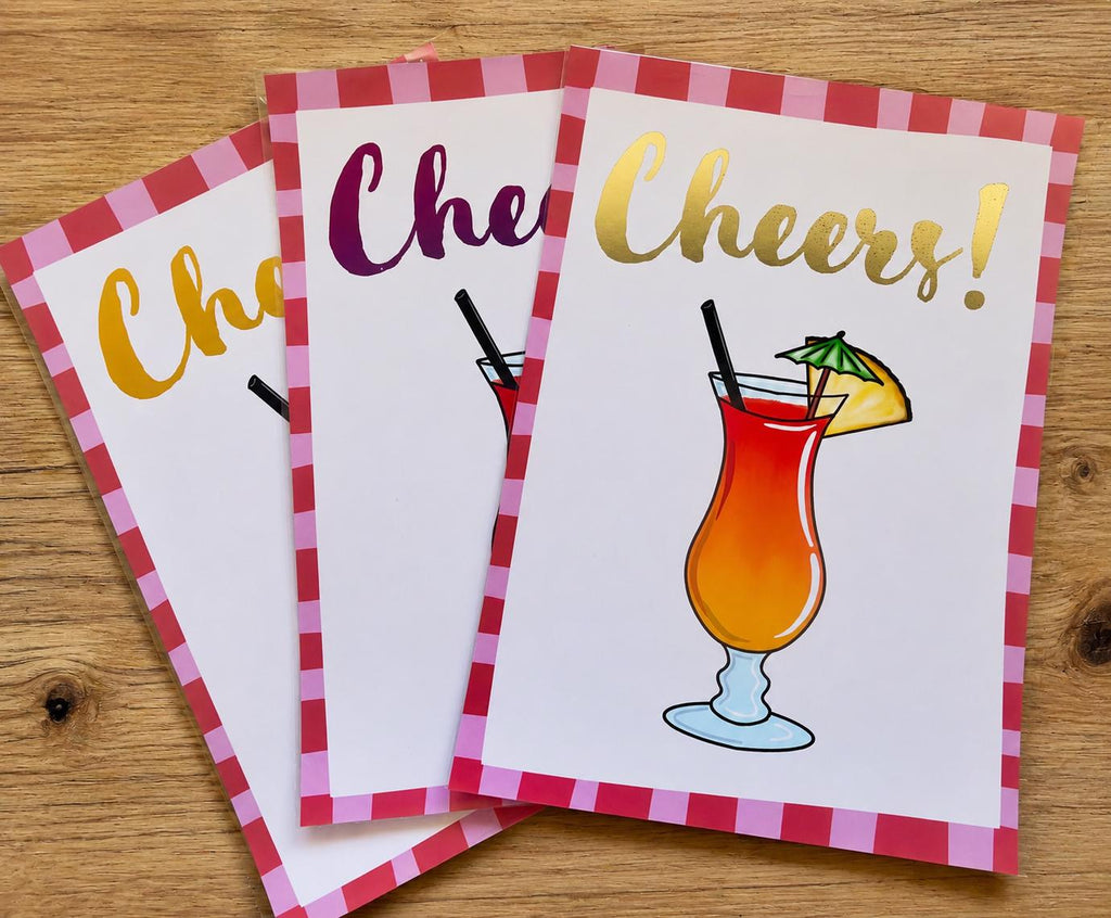 Cheers Cocktail A4 Foiled Art Print, Unframed, Poster, Home Decor