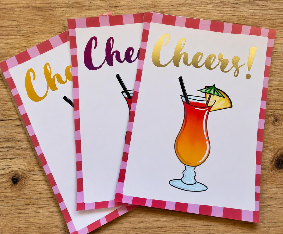 Cheers Cocktail A4 Foiled Art Print, Unframed, Poster, Home Decor