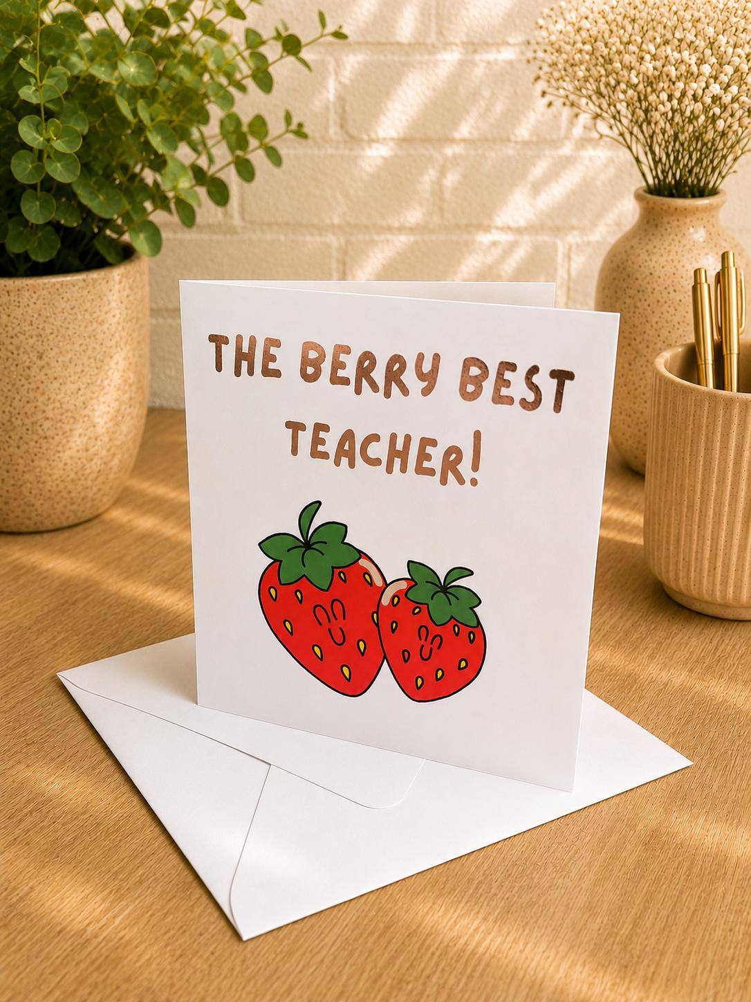 Berry Best Thank You Card, Hand-Illustrated Celebration Greeting, Personalised Foiling Option, Teacher, TA