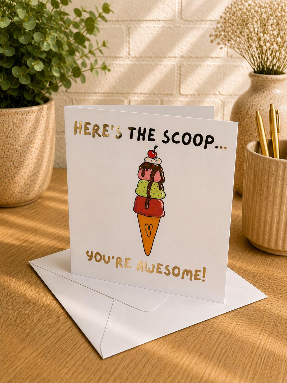 Ice Cream Scoop Thank You Card, Hand-Illustrated Celebration Greeting, Personalised Foiling Option