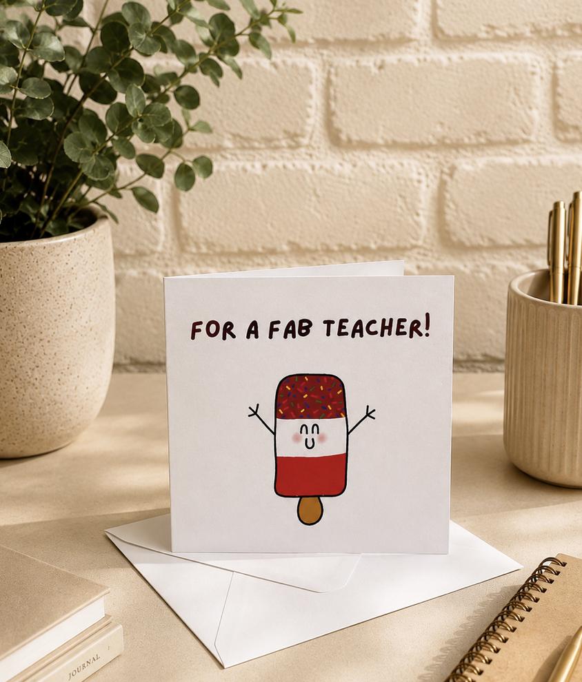 You're Fab Thank You Card, Hand-Illustrated Celebration Greeting, Personalised Foiling Option, Teacher, TA