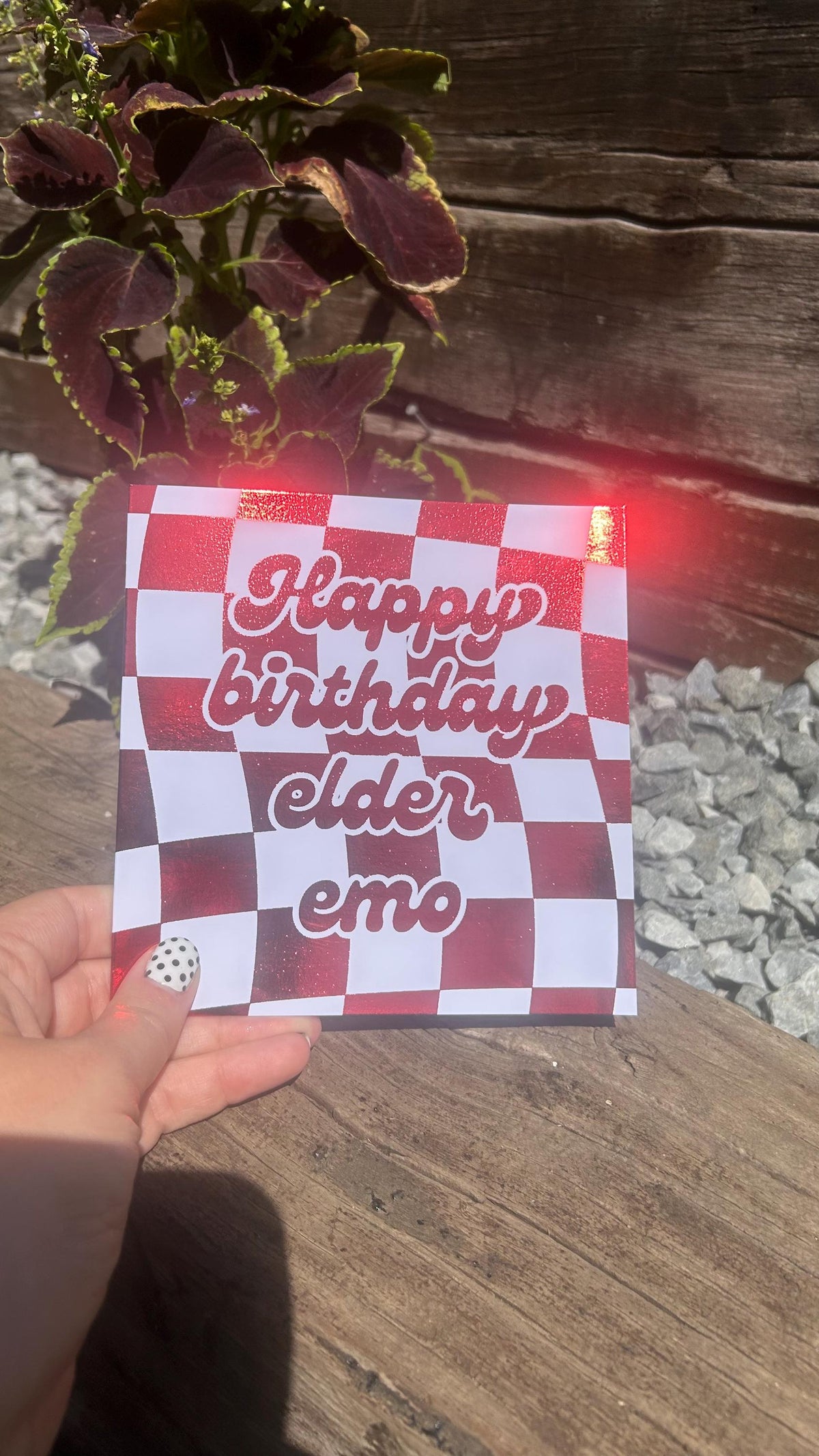 Elder Emo Checkerboard Birthday Card, Celebration, Greeting, Personalised Foiling Option