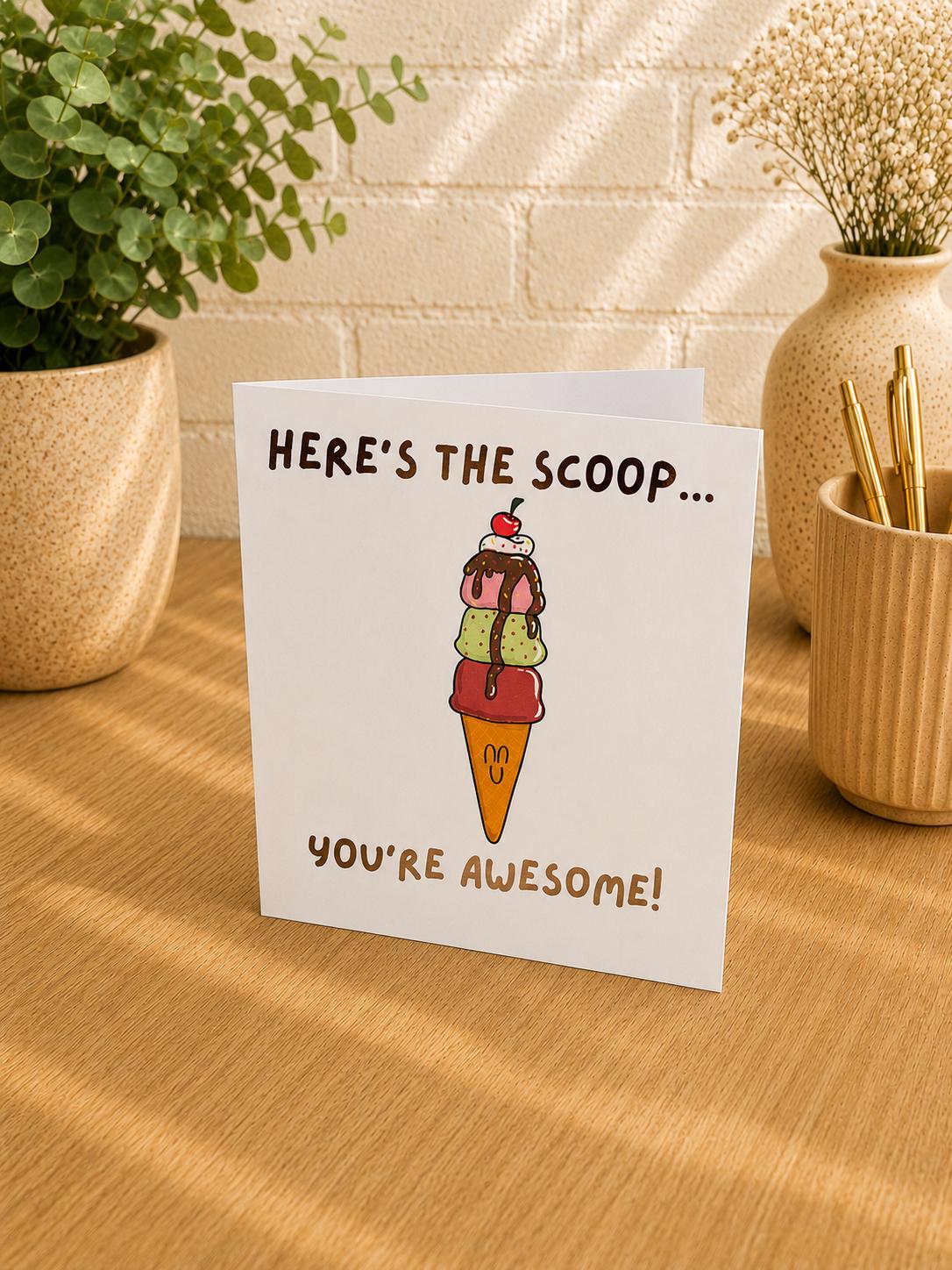 Ice Cream Scoop Thank You Card, Hand-Illustrated Celebration Greeting, Personalised Foiling Option