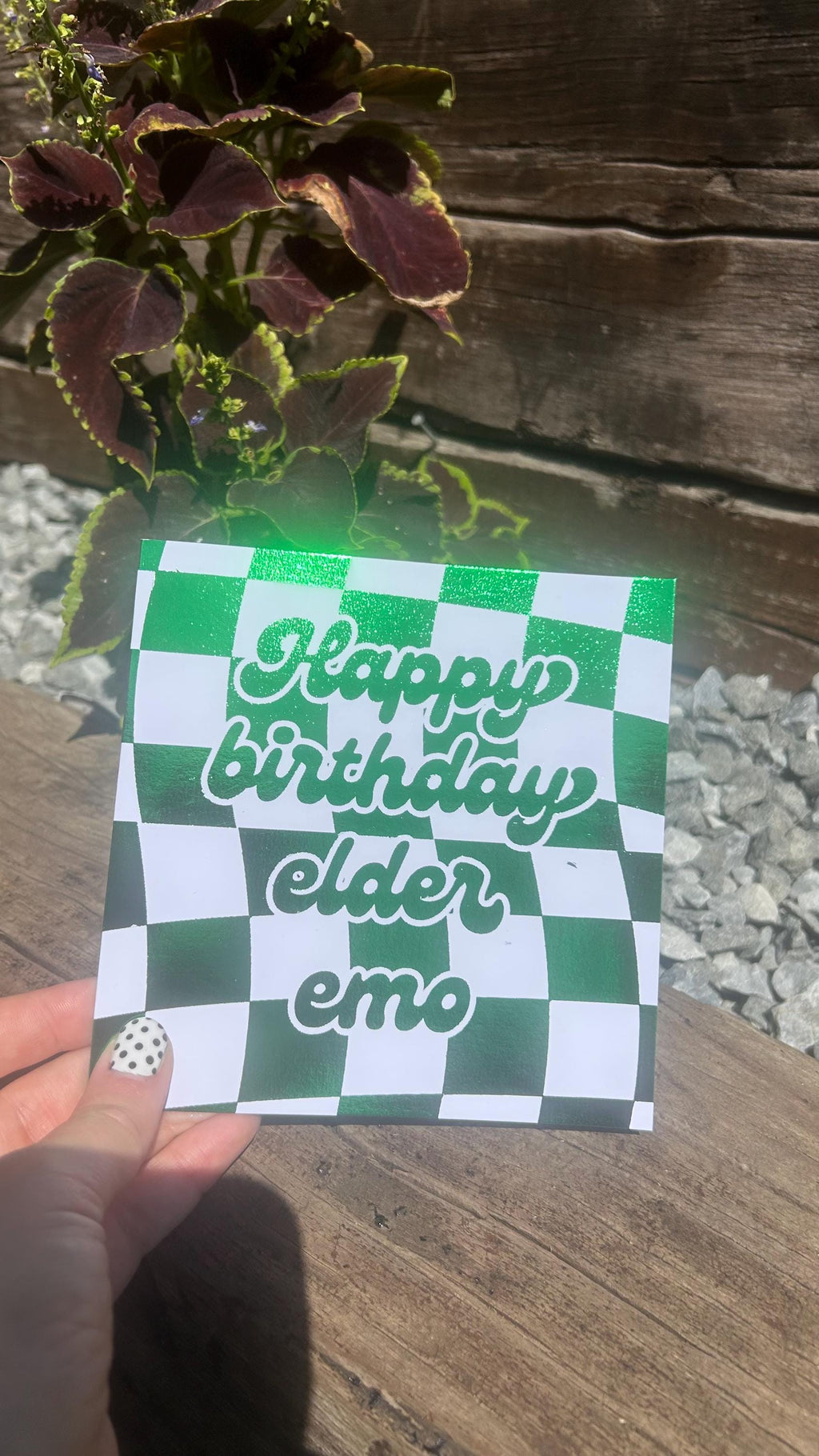 Elder Emo Checkerboard Birthday Card, Celebration, Greeting, Personalised Foiling Option