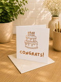 Cake Birthday Card, Congrats, Congratulations, Hand-Illustrated Celebration Greeting, Personalised Foiling Option