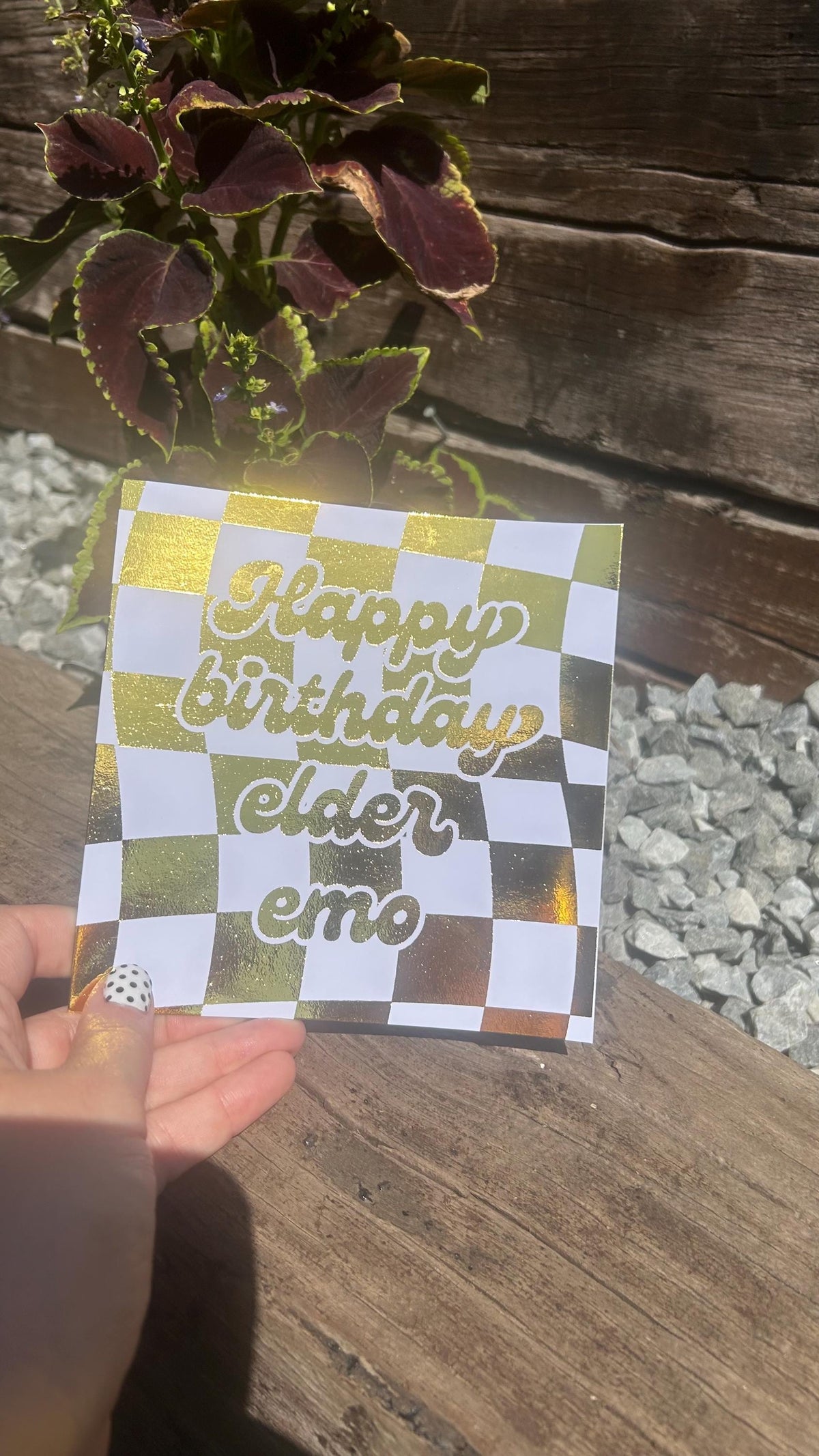 Elder Emo Checkerboard Birthday Card, Celebration, Greeting, Personalised Foiling Option