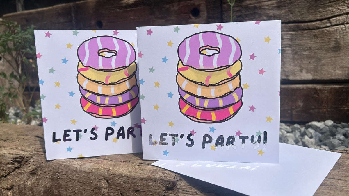 Party Rings Birthday Card, Hand-Illustrated Celebration Greeting, Personalised Foiling Option