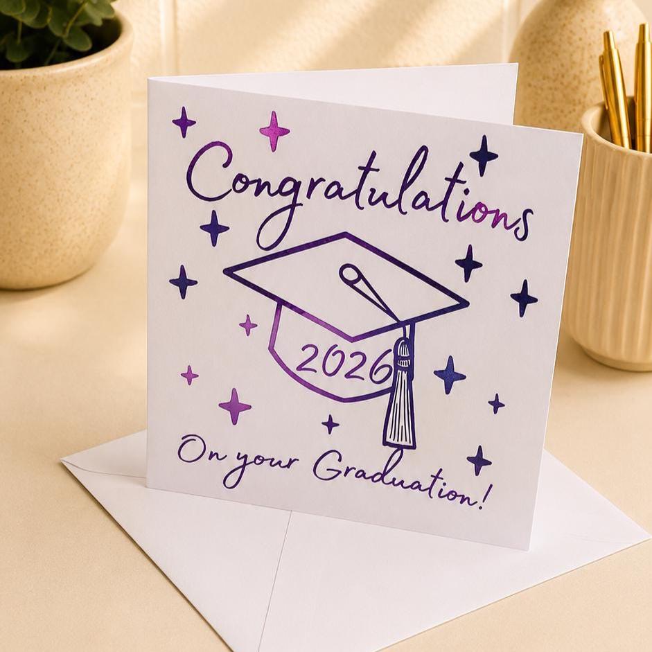 Graduation Card, Congrats, Congratulations, Graduate, Hand-Illustrated Celebration Greeting, Personalised Foiling Option